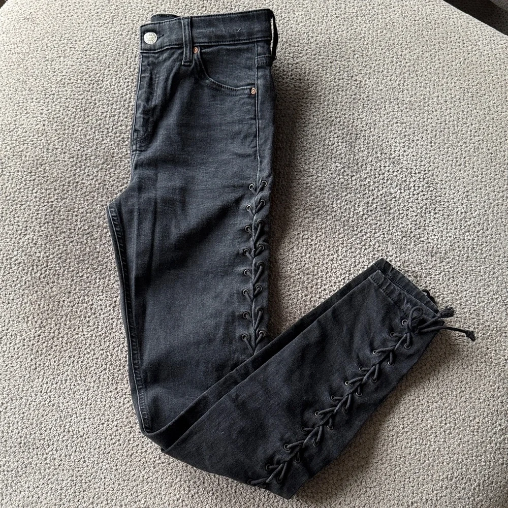 Topshop Black Lace-Up Skinny Jeans - Picture 1 of 3